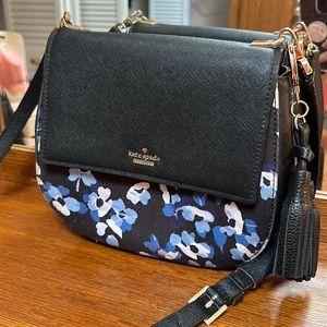 Black and blue floral Kate Spade crossbody bag